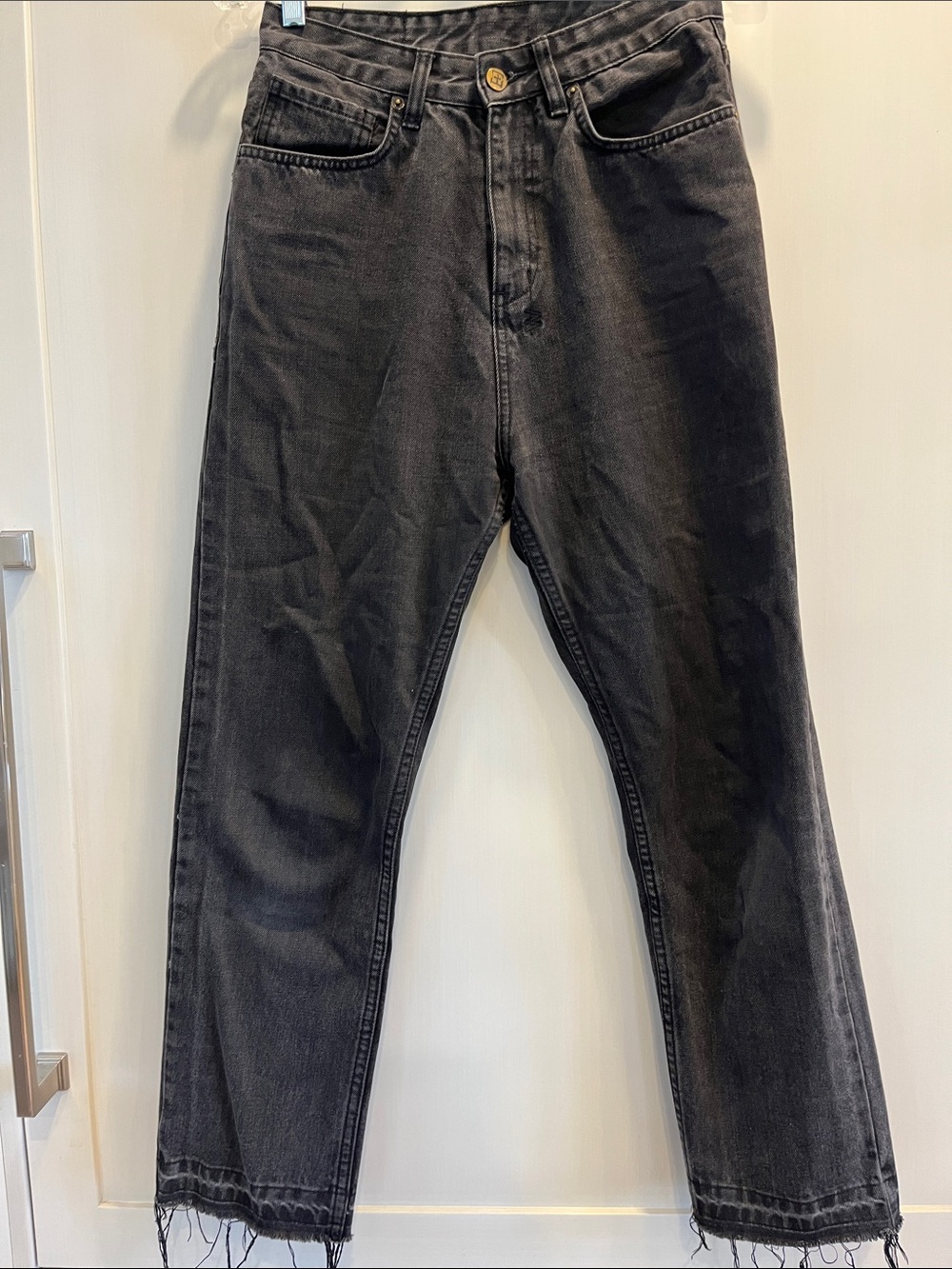Ksubi Black Washed High Waisted relaxed fit Jeans with raw hem